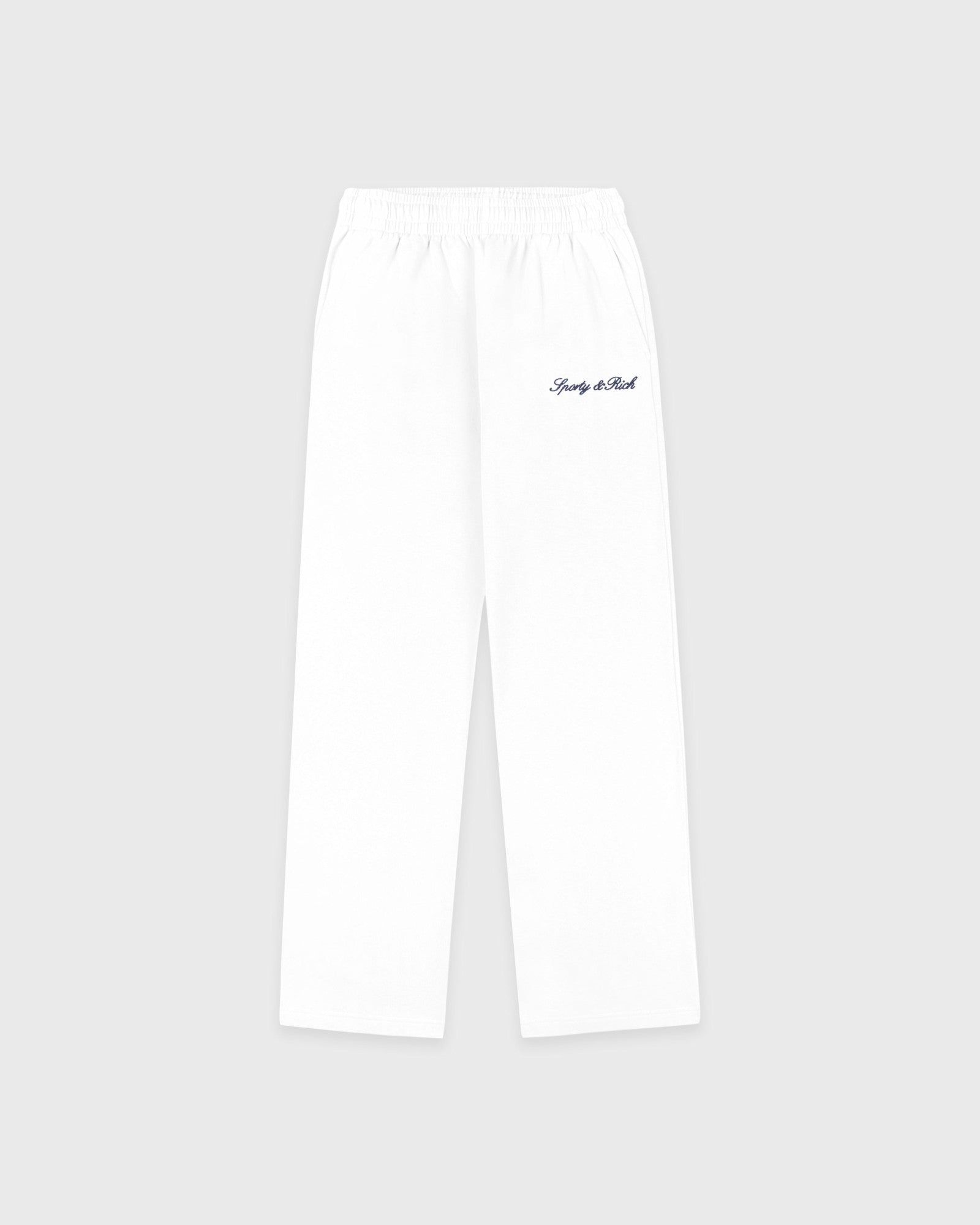 Signature Logo Embroidered Wide Sweatpant - White/Light Navy
