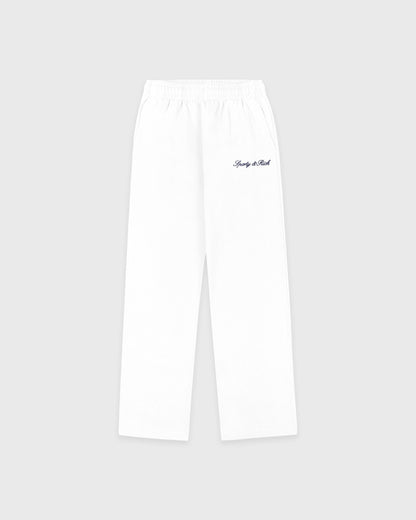 Signature Logo Embroidered Wide Sweatpant - White/Light Navy