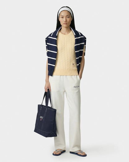 Vendome LA Embroidered Wide Sweatpant - Ecru/Navy
