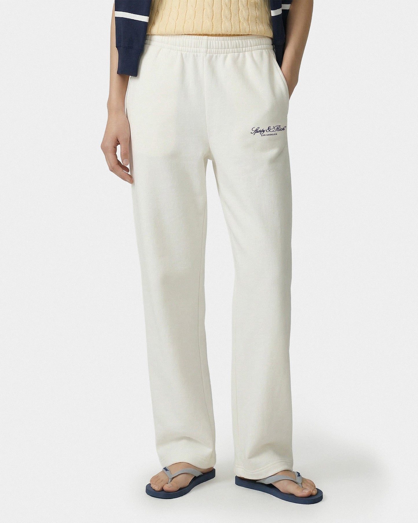 Vendome LA Embroidered Wide Sweatpant - Ecru/Navy