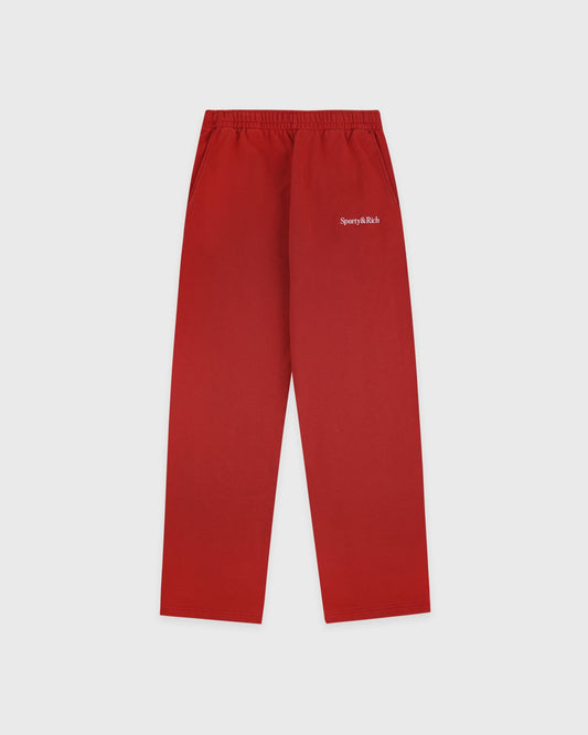 Serif Logo Embroidered Wide Sweatpant - Faded Merlot/White