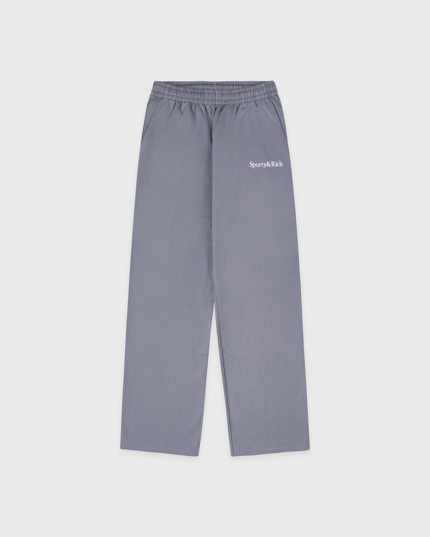Serif Logo Embroidered Wide Sweatpant - Faded Indigo/White