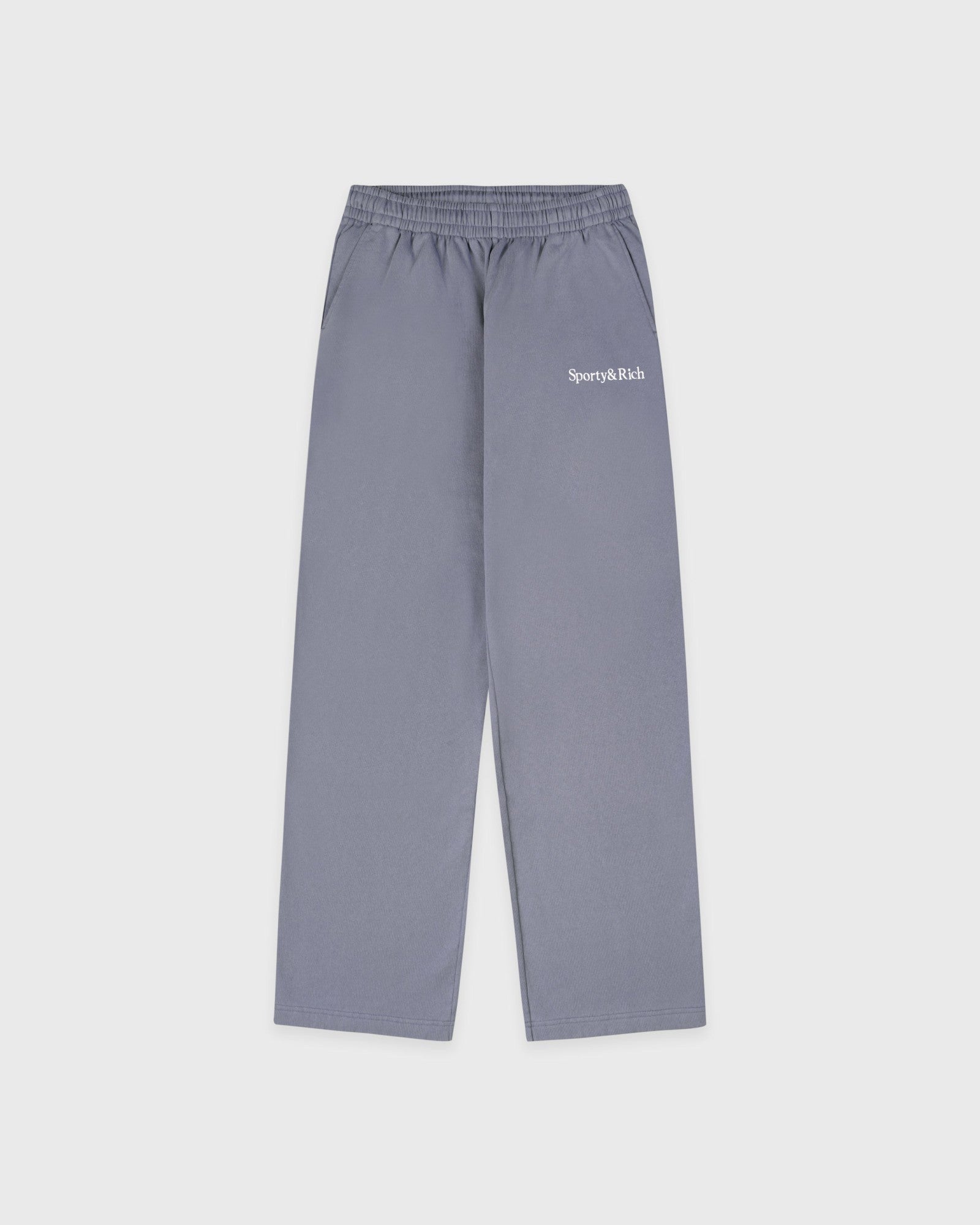 Serif Logo Embroidered Wide Sweatpant - Faded Indigo/White