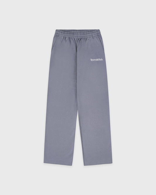 Serif Logo Embroidered Wide Sweatpant - Faded Indigo/White