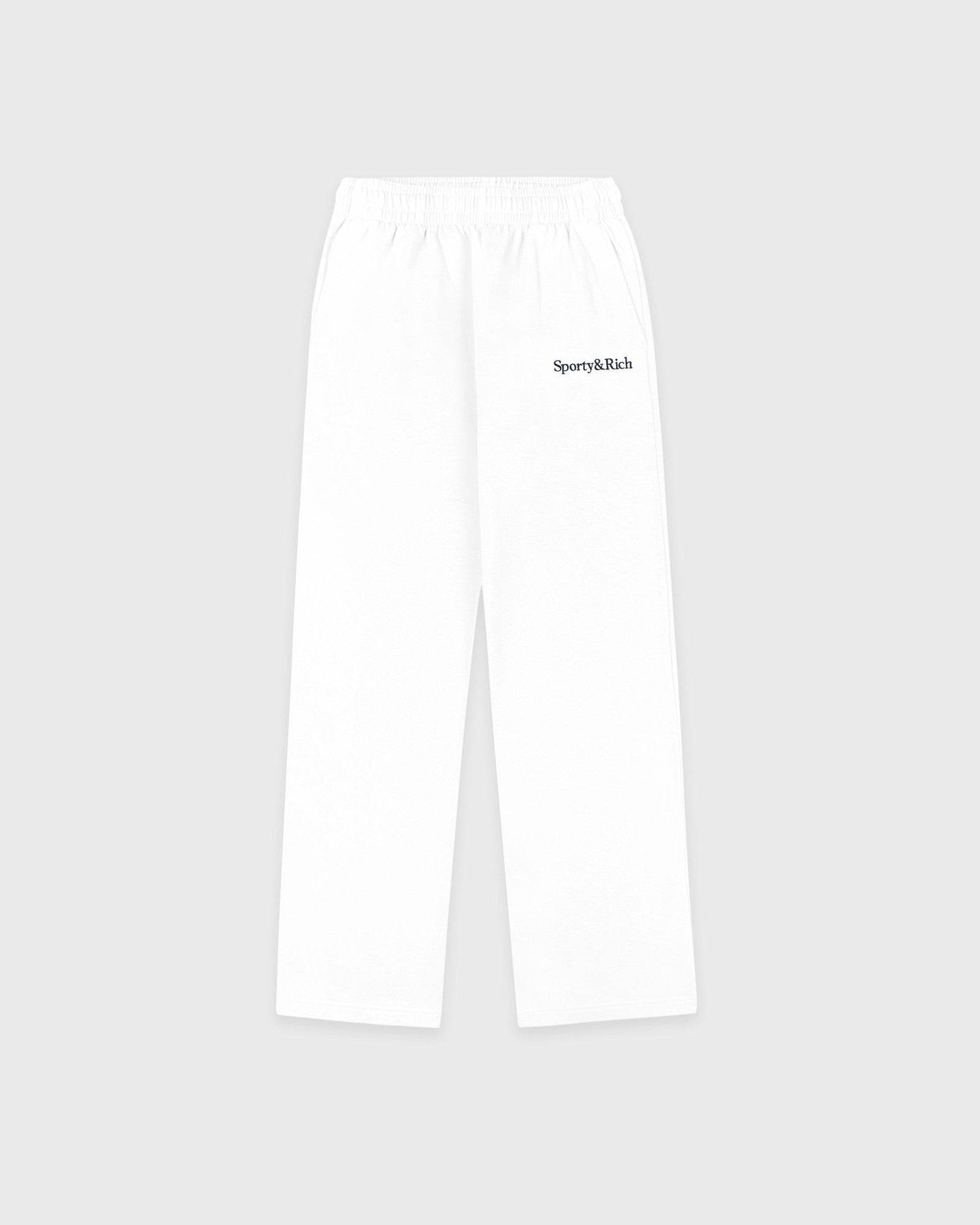 Serif Logo Embroidered Wide Sweatpant - White/Navy