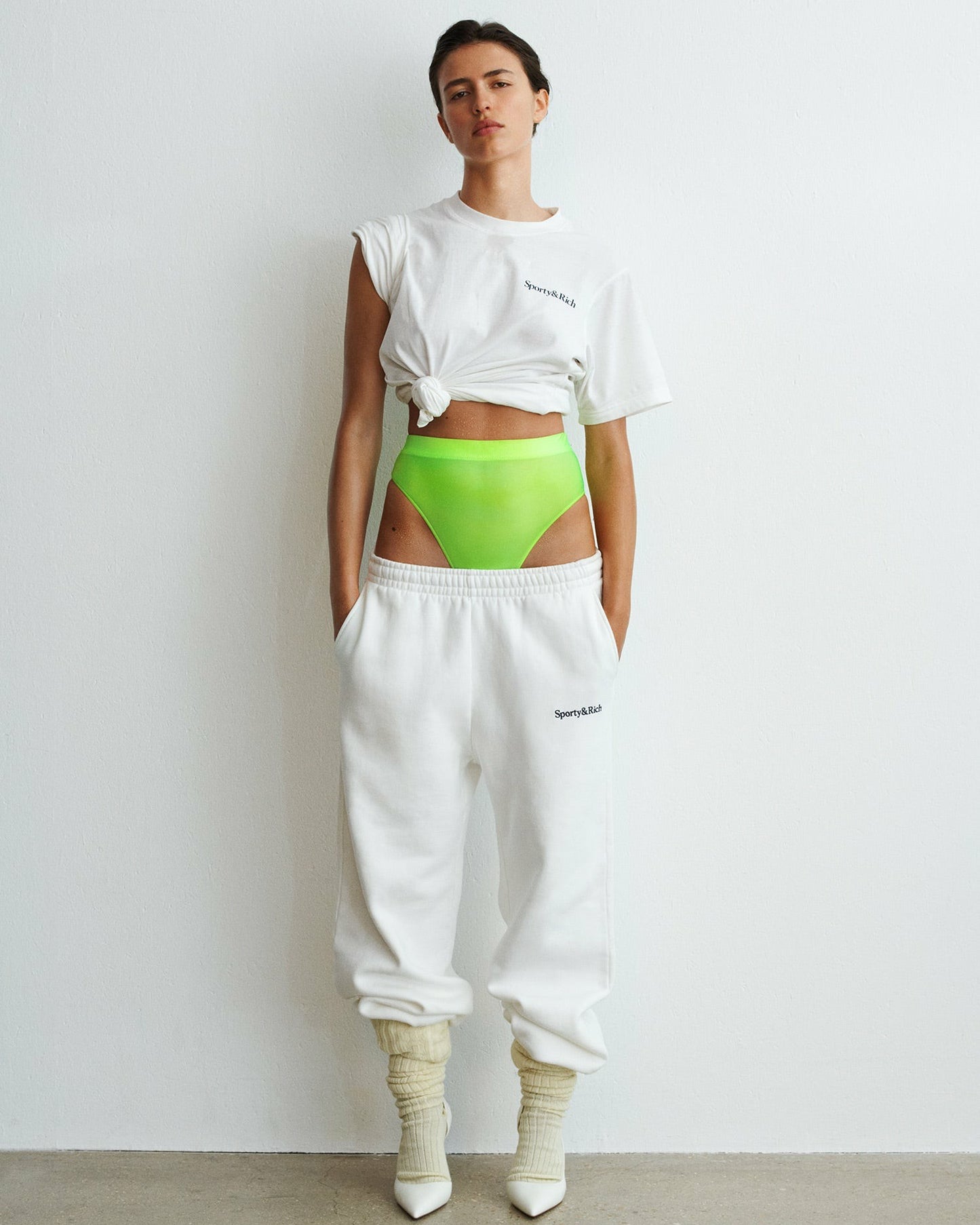 Serif Logo Embroidered Sweatpant - White/Navy