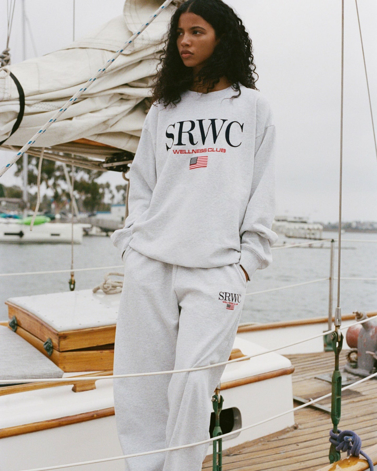 Nautical Embroidered Wide Sweatpant - Heather Gray