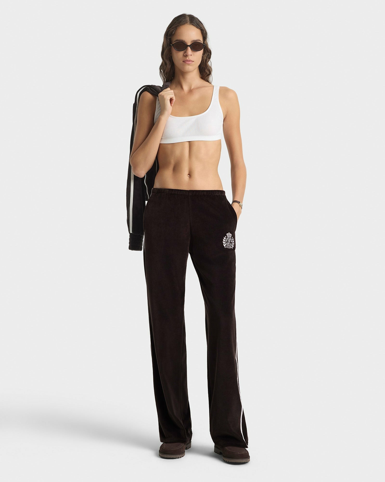 NY Crest Velour Sweatpant - Chocolate/Ecru
