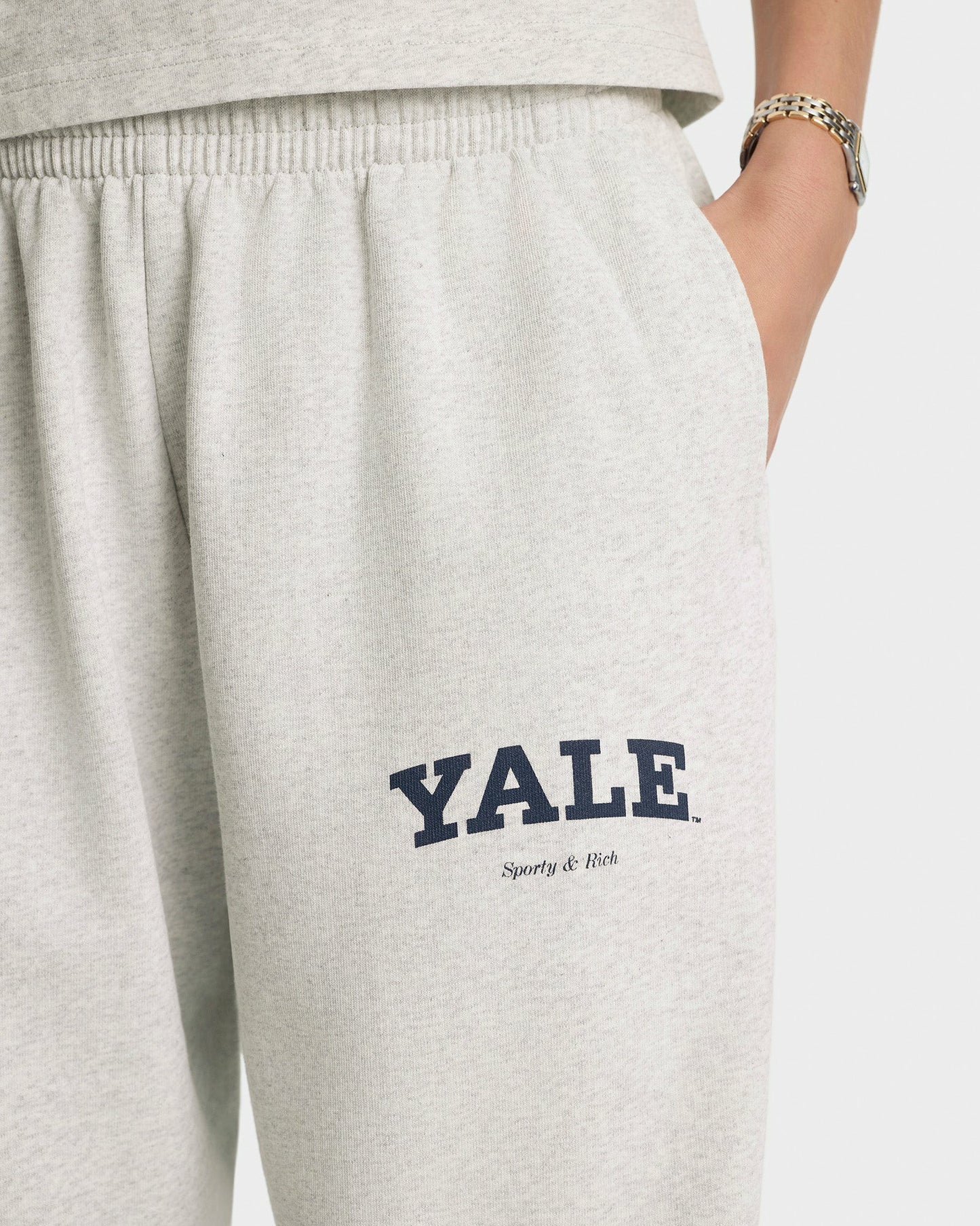 Yale Classic Wide Sweatpant - Heather Gray/Navy
