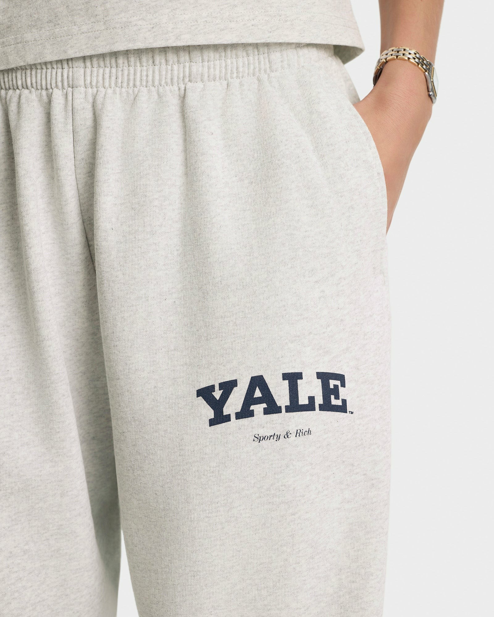 Yale Classic Wide Sweatpant - Heather Gray/Navy
