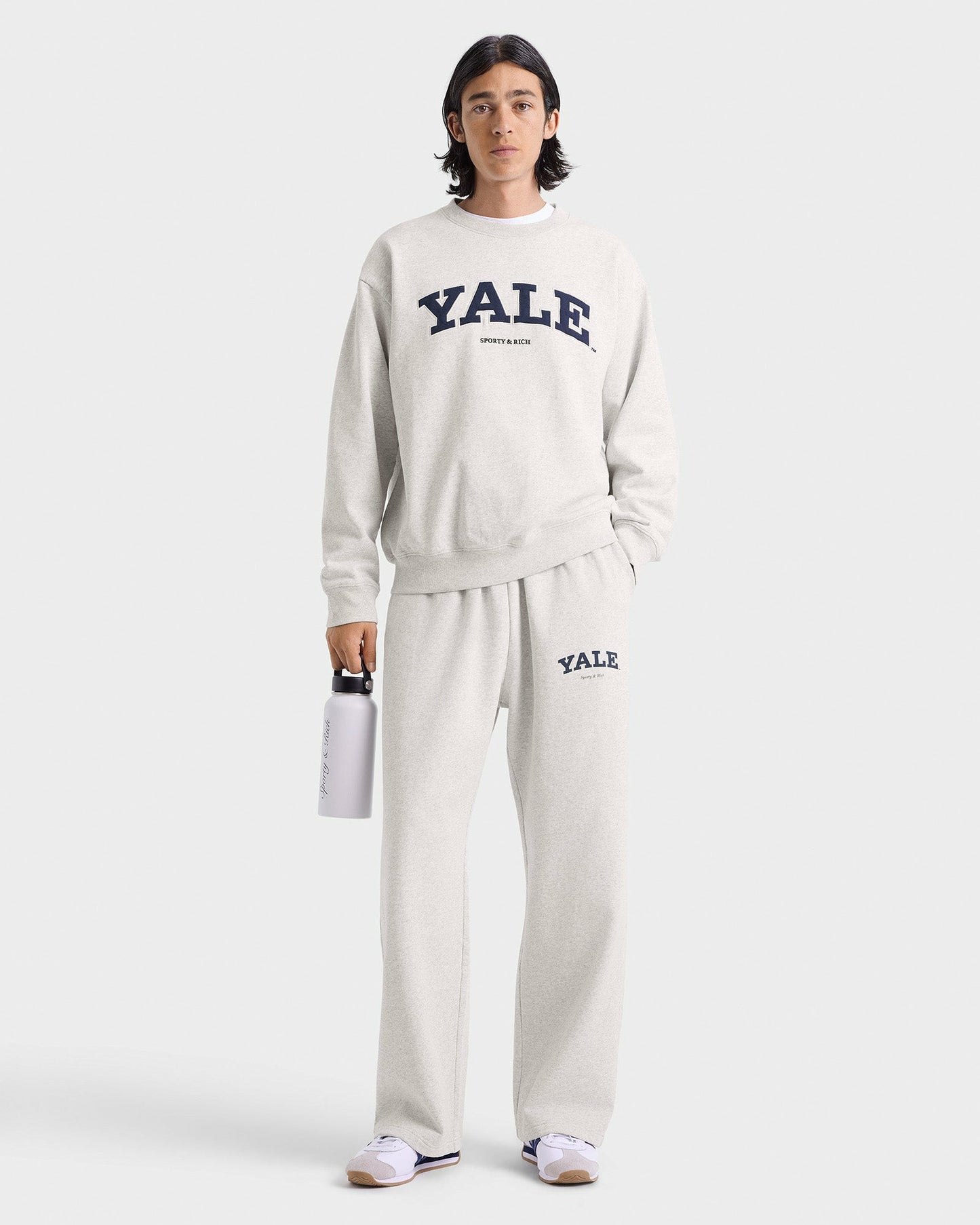 Yale Classic Wide Sweatpant - Heather Gray/Navy