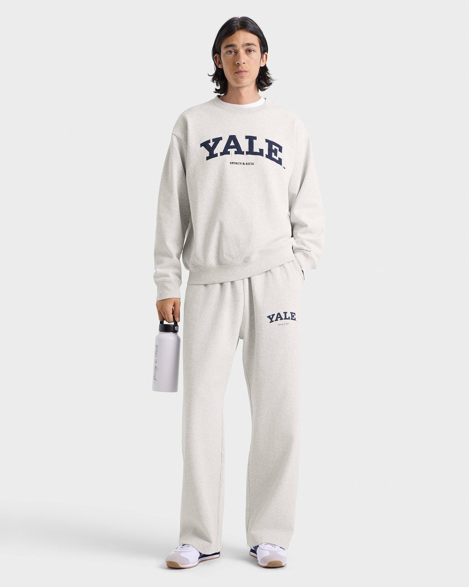 Yale Classic Wide Sweatpant - Heather Gray/Navy