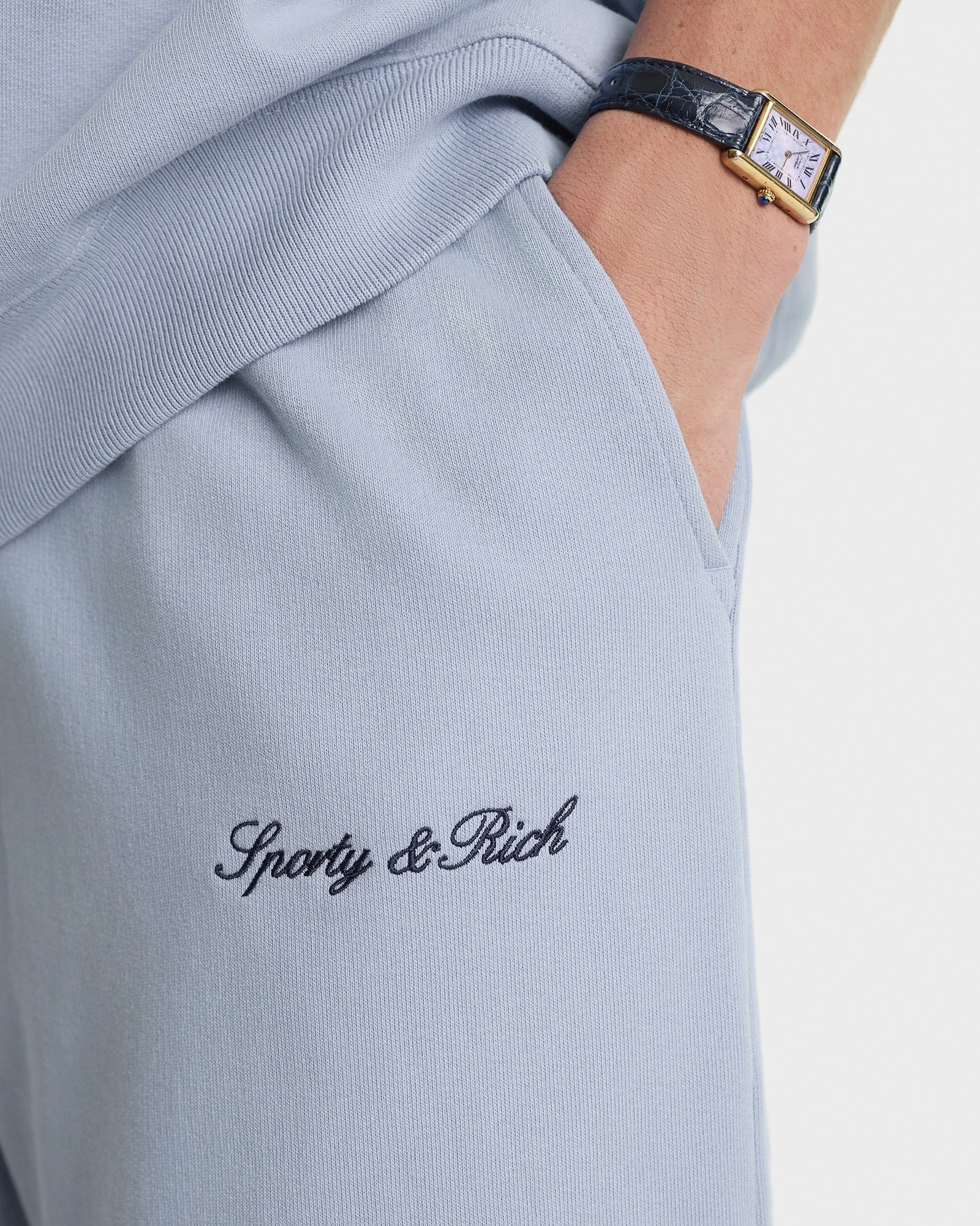 Signature Logo Embroidered Wide Sweatpant - Faded Blue/Navy