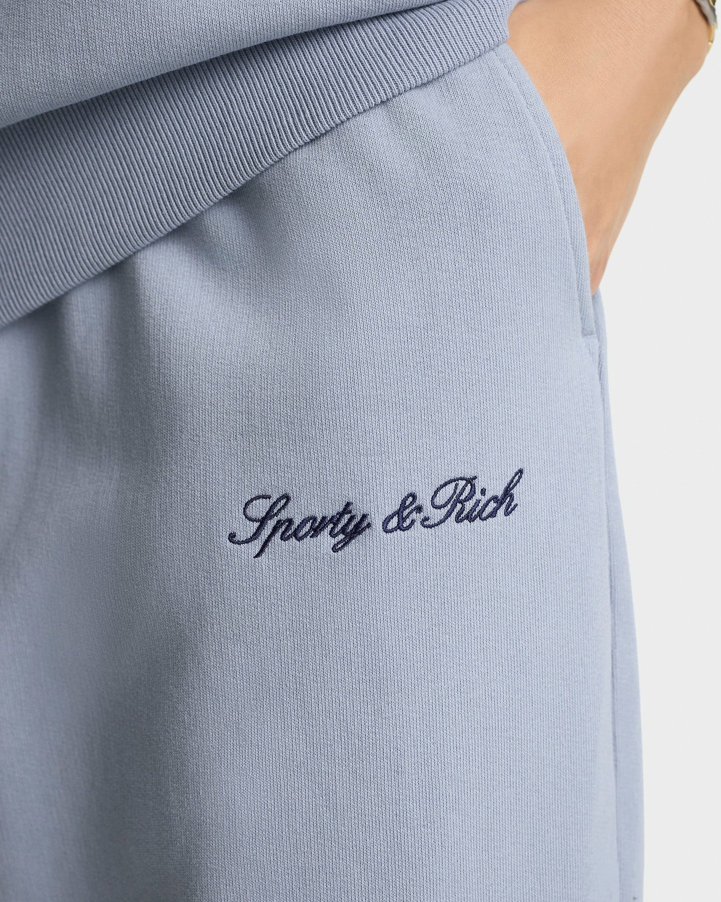 Signature Logo Embroidered Wide Sweatpant - Faded Blue/Navy