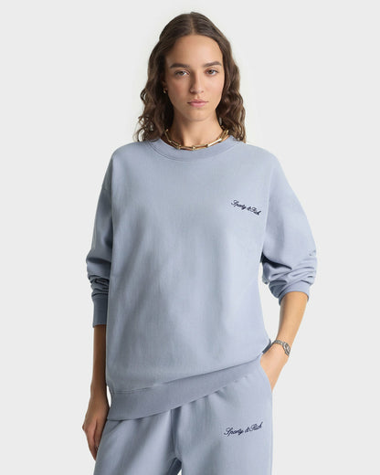 Signature Logo Embroidered Wide Sweatpant - Faded Blue/Navy