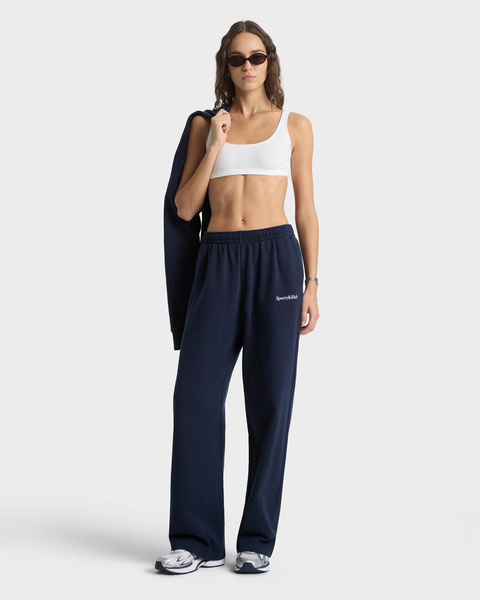 Serif Logo Wide Sweatpant - Navy/White