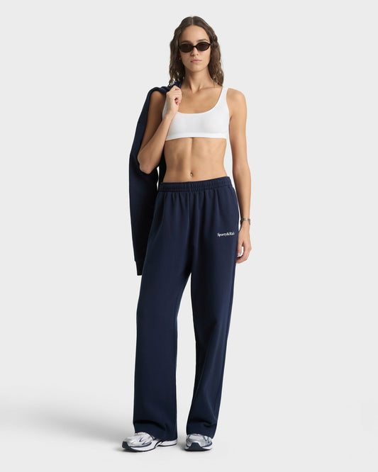Serif Logo Wide Sweatpant - Navy/White