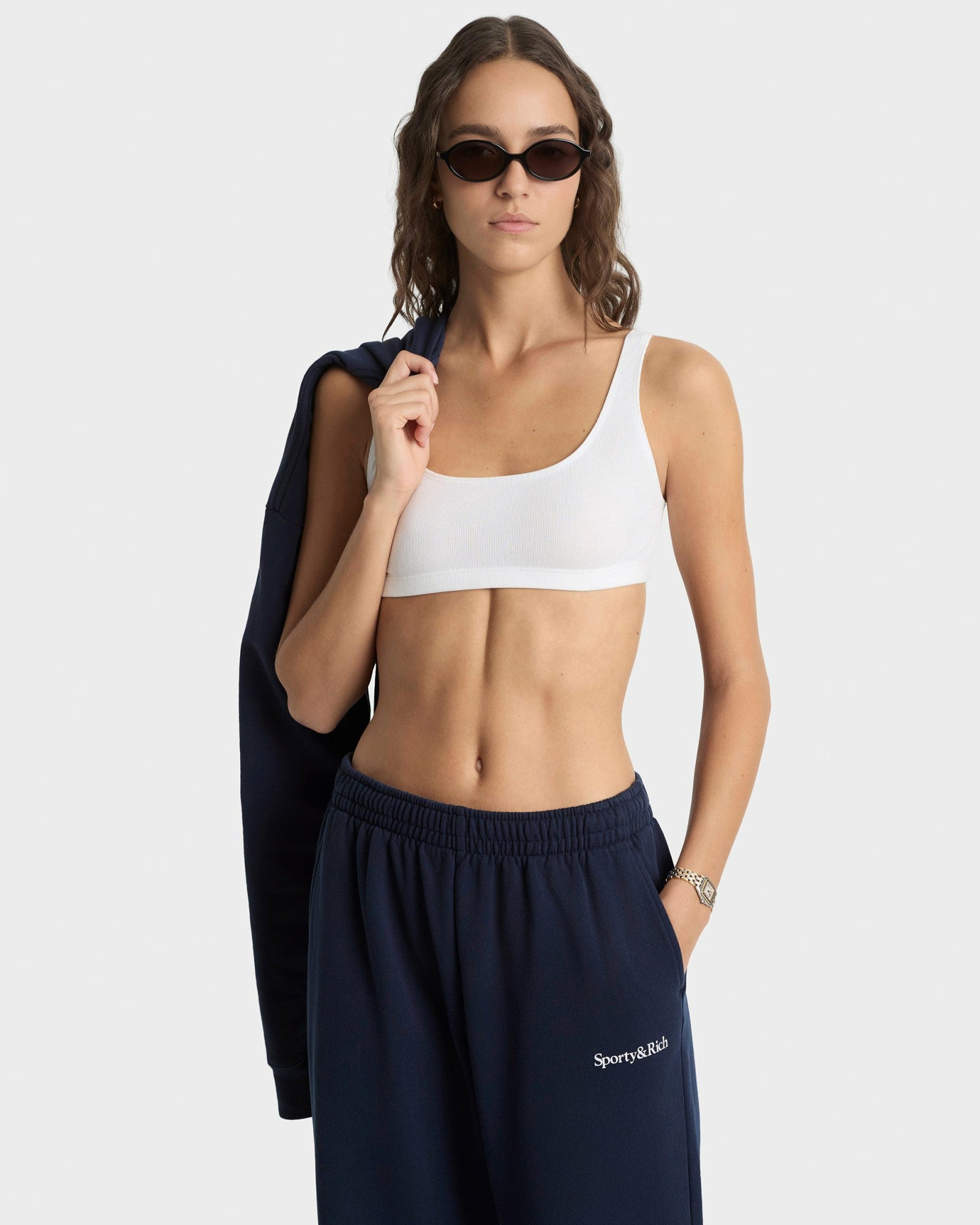 Serif Logo Wide Sweatpant - Navy/White