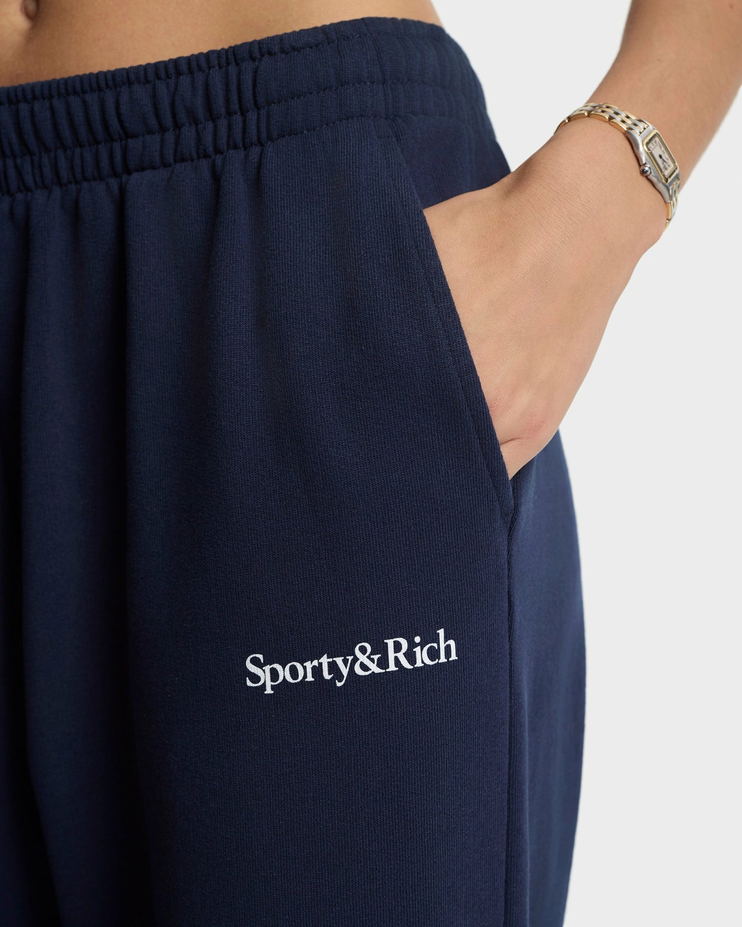 Serif Logo Wide Sweatpant - Navy/White