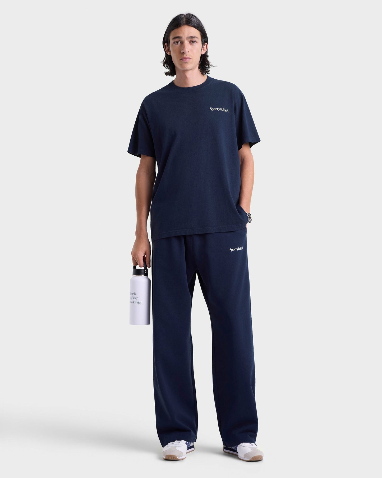 Serif Logo Wide Sweatpant - Navy/White