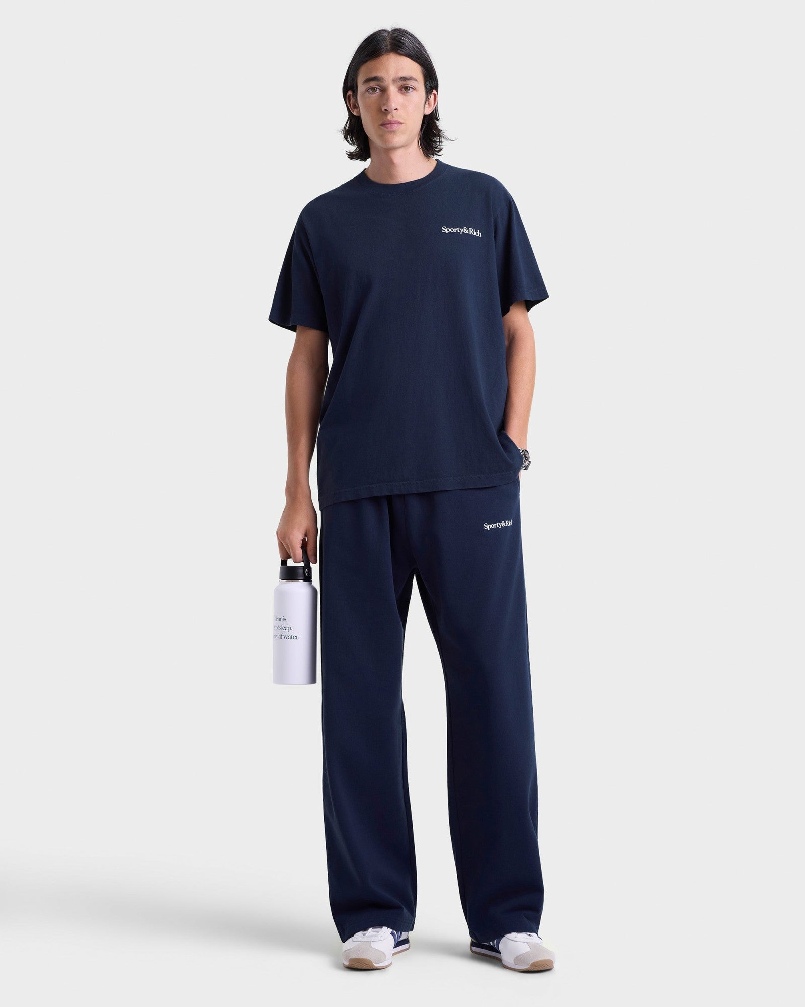 Serif Logo Wide Sweatpant - Navy/White