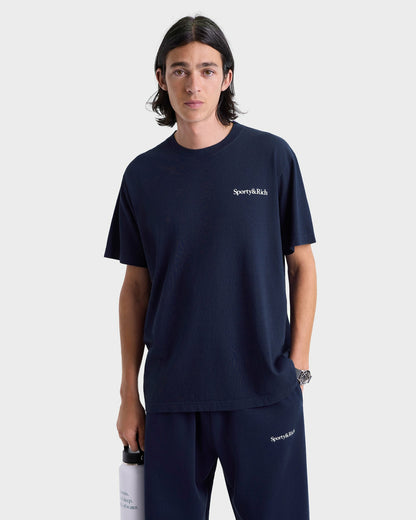 Serif Logo Wide Sweatpant - Navy/White