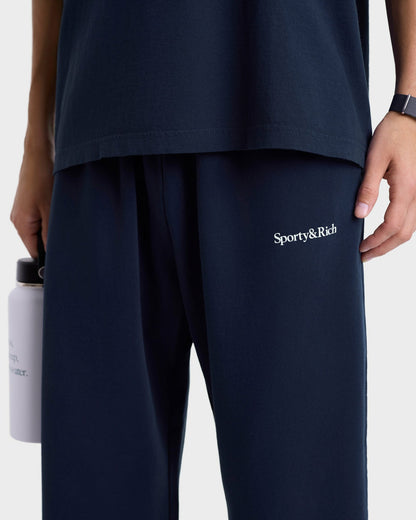 Serif Logo Wide Sweatpant - Navy/White