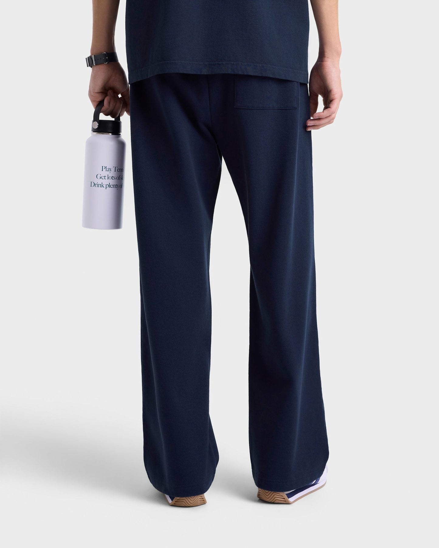 Serif Logo Wide Sweatpant - Navy/White