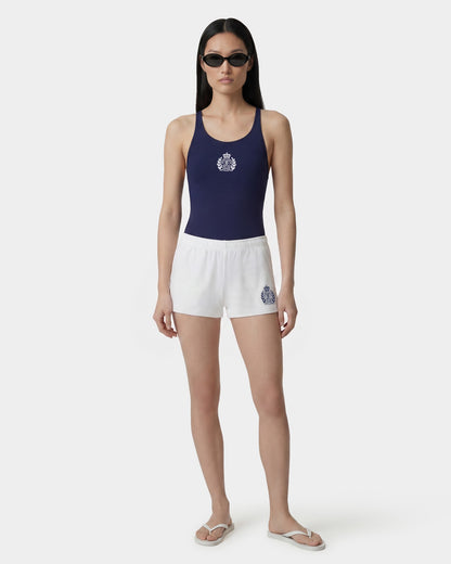NY Crest Embroidered Disco Short - White/Light Navy