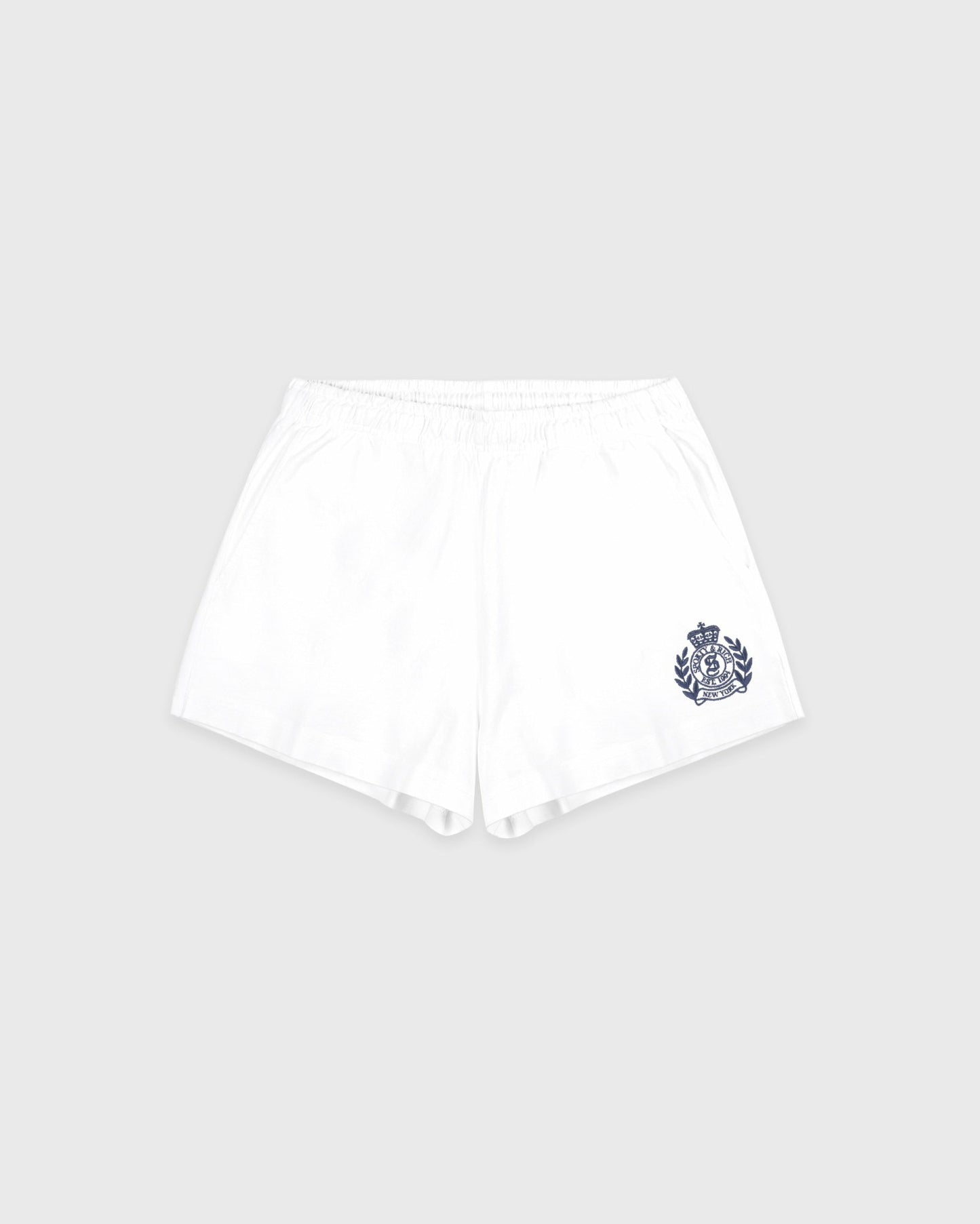 NY Crest Embroidered Disco Short - White/Light Navy