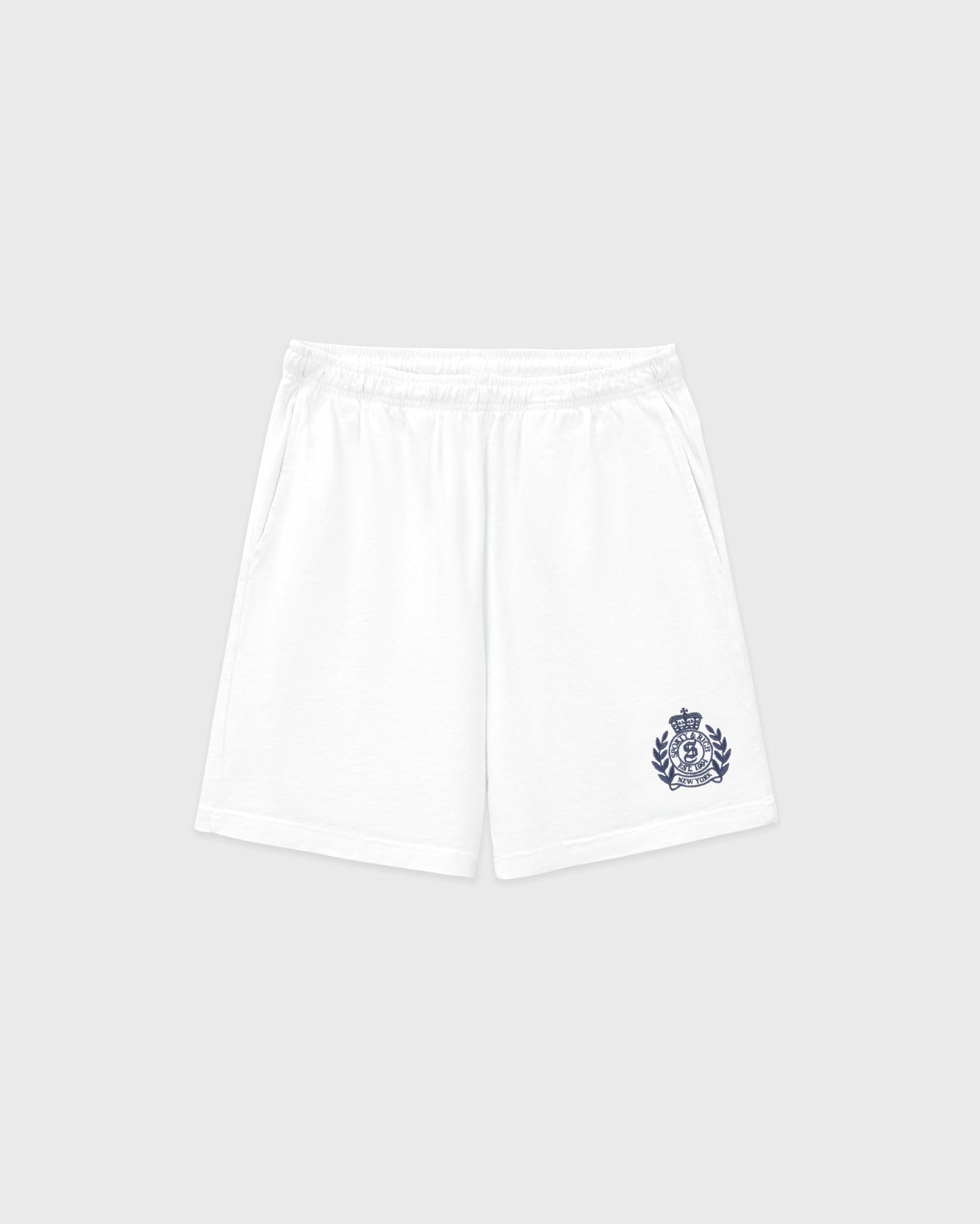 NY Crest Embroidered Gym Short - White/Light Navy