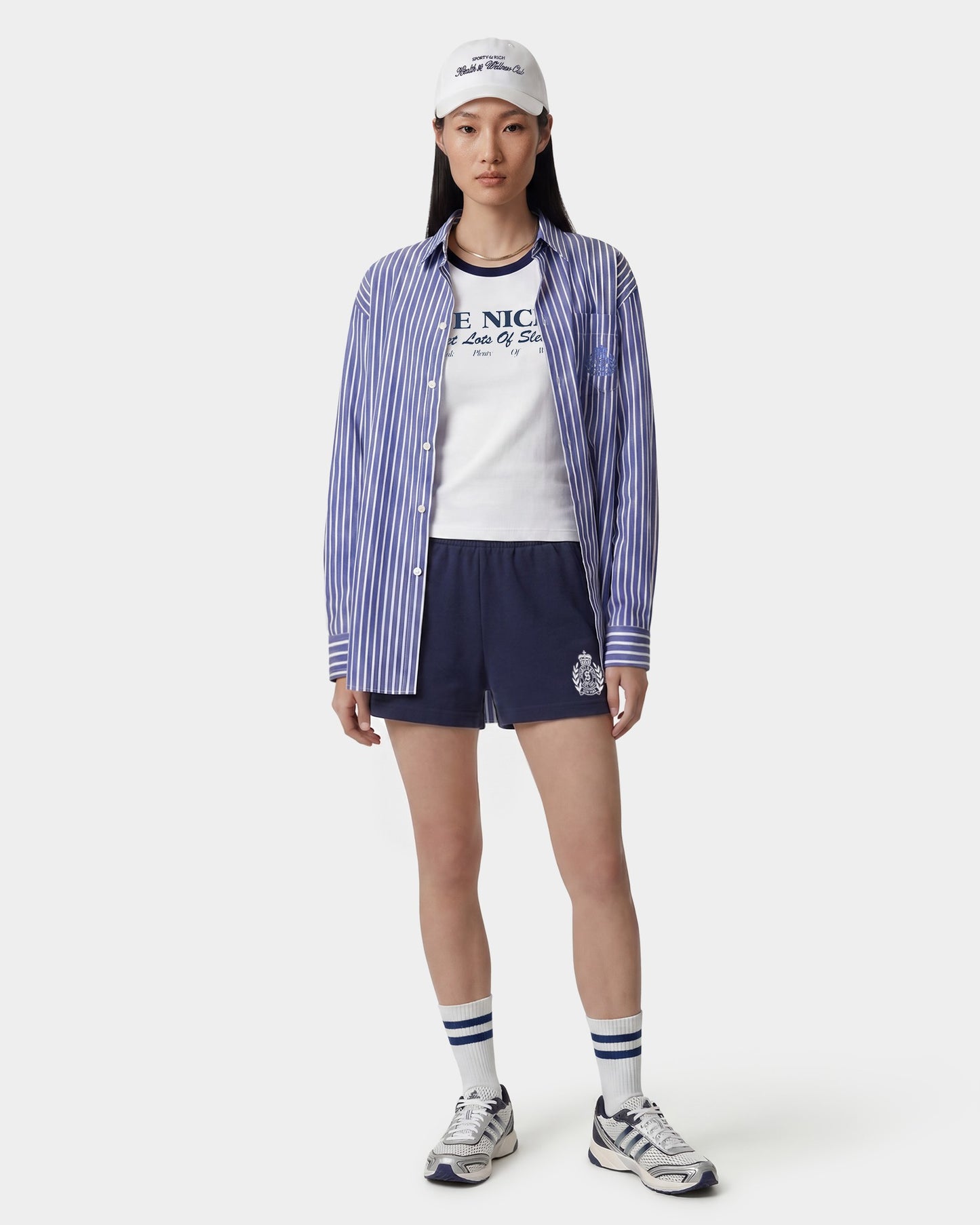 NY Crest Embroidered Disco Short - Light Navy/White