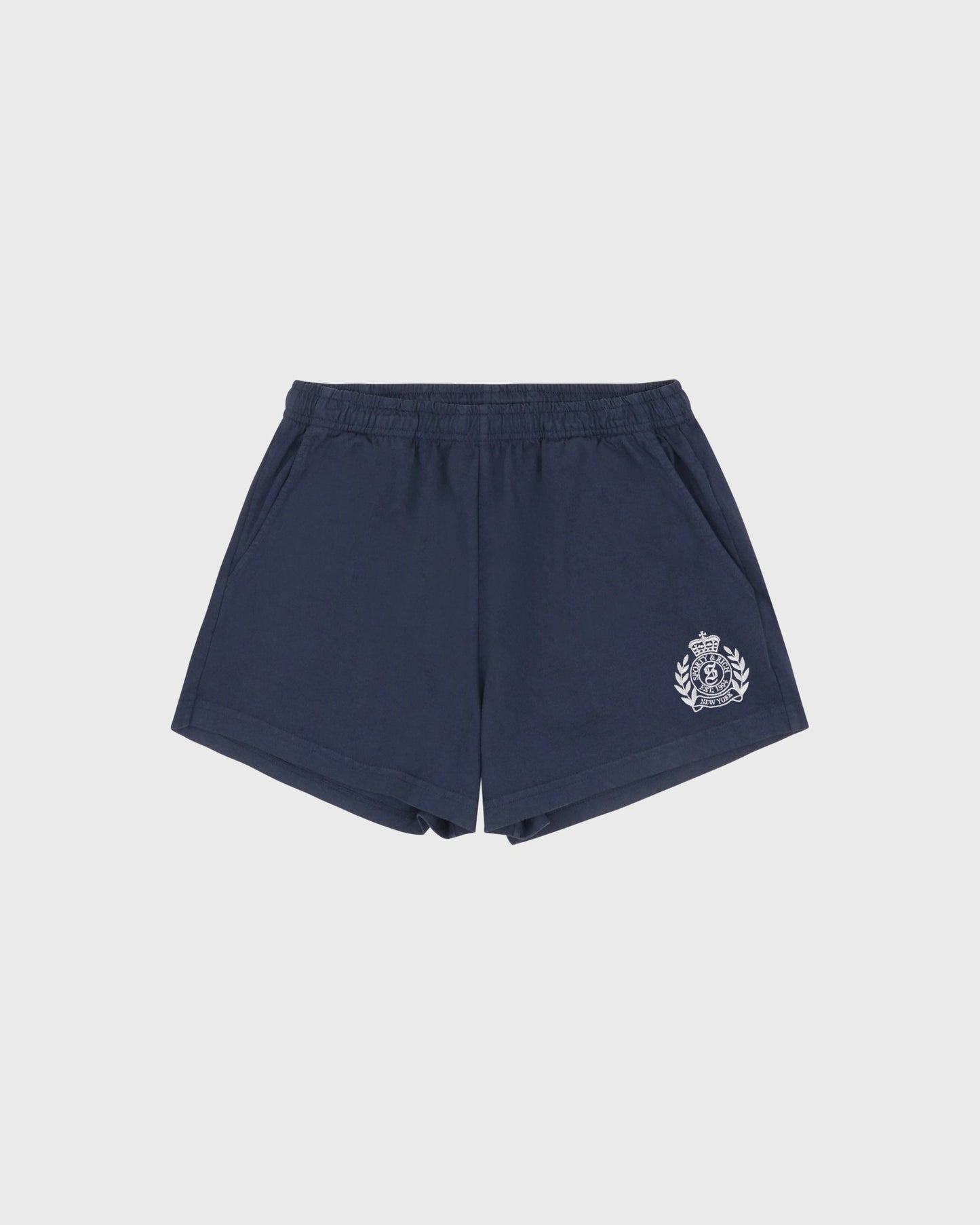 NY Crest Embroidered Disco Short - Light Navy/White