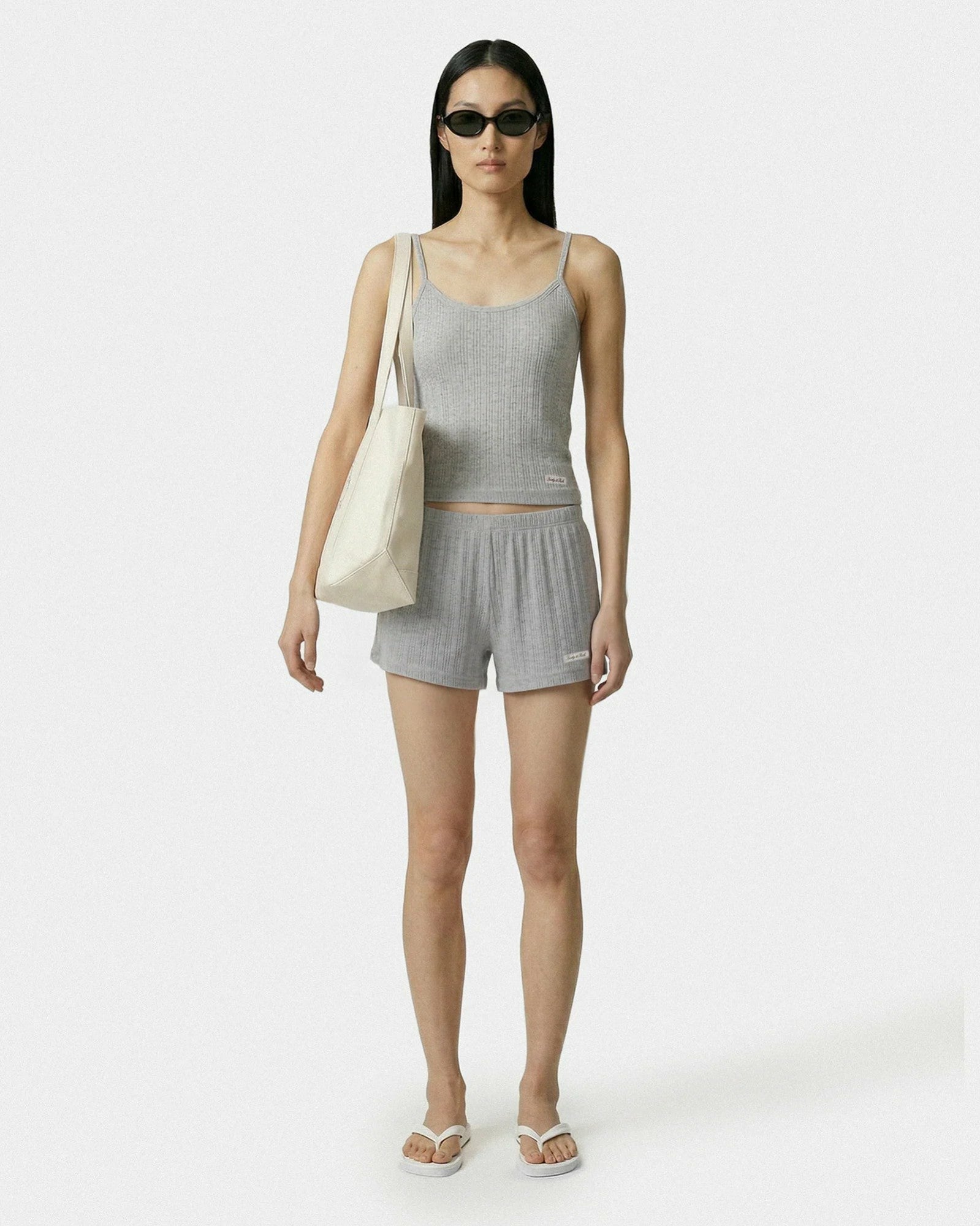 Signature Logo Pointelle Short - Heather Gray