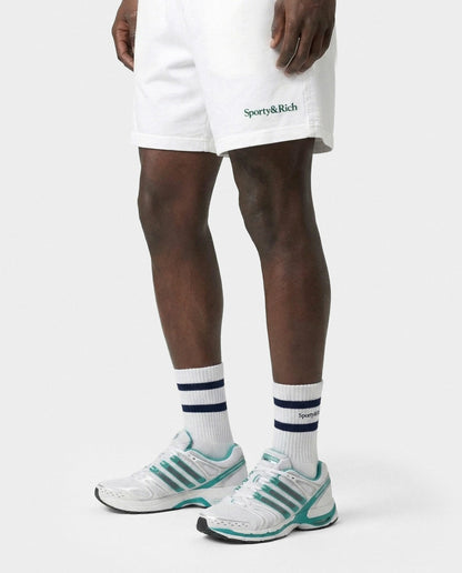 Serif Logo Gym Short - White/Forest