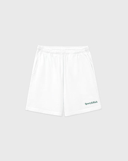 Serif Logo Gym Short - White/Forest
