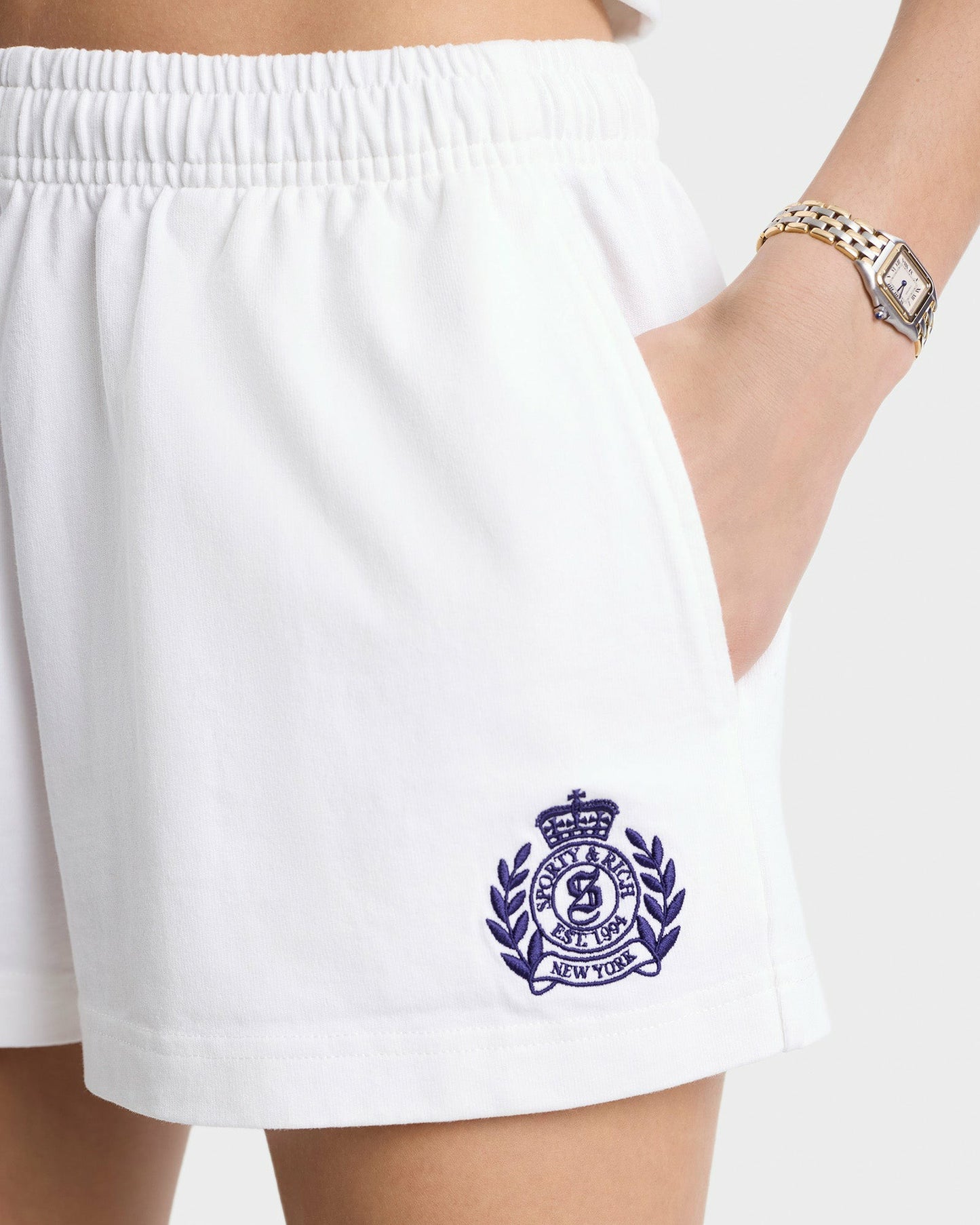 H&W Crest Embroidered Disco Short - White/Navy