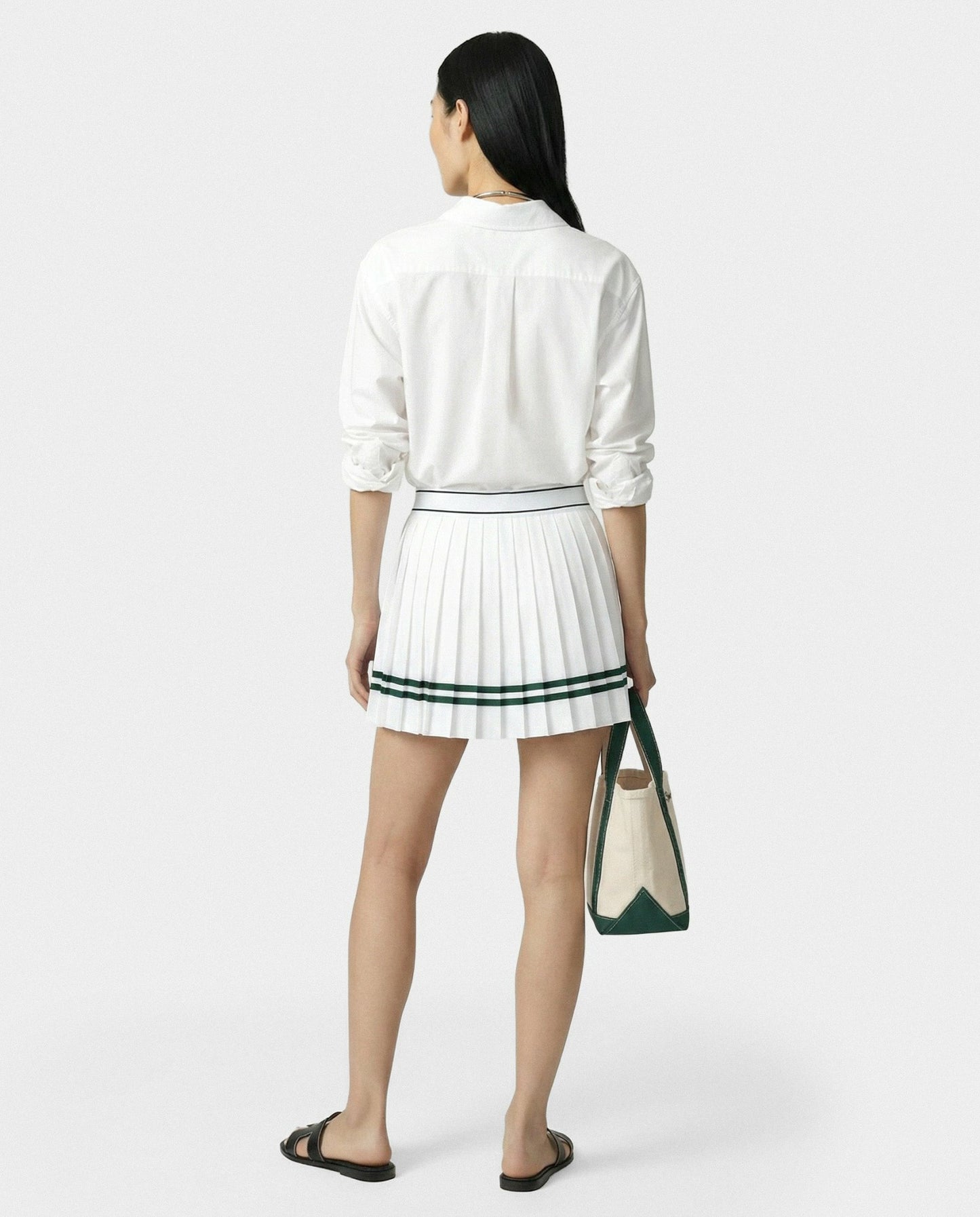 Serif Logo Pleated Skirt - White/Forest