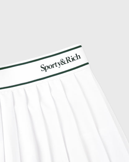 Serif Logo Pleated Skirt - White/Forest