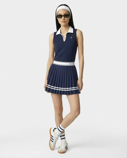 Serif Logo Pleated Skirt - Navy/White