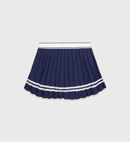 Serif Logo Pleated Skirt - Navy/White