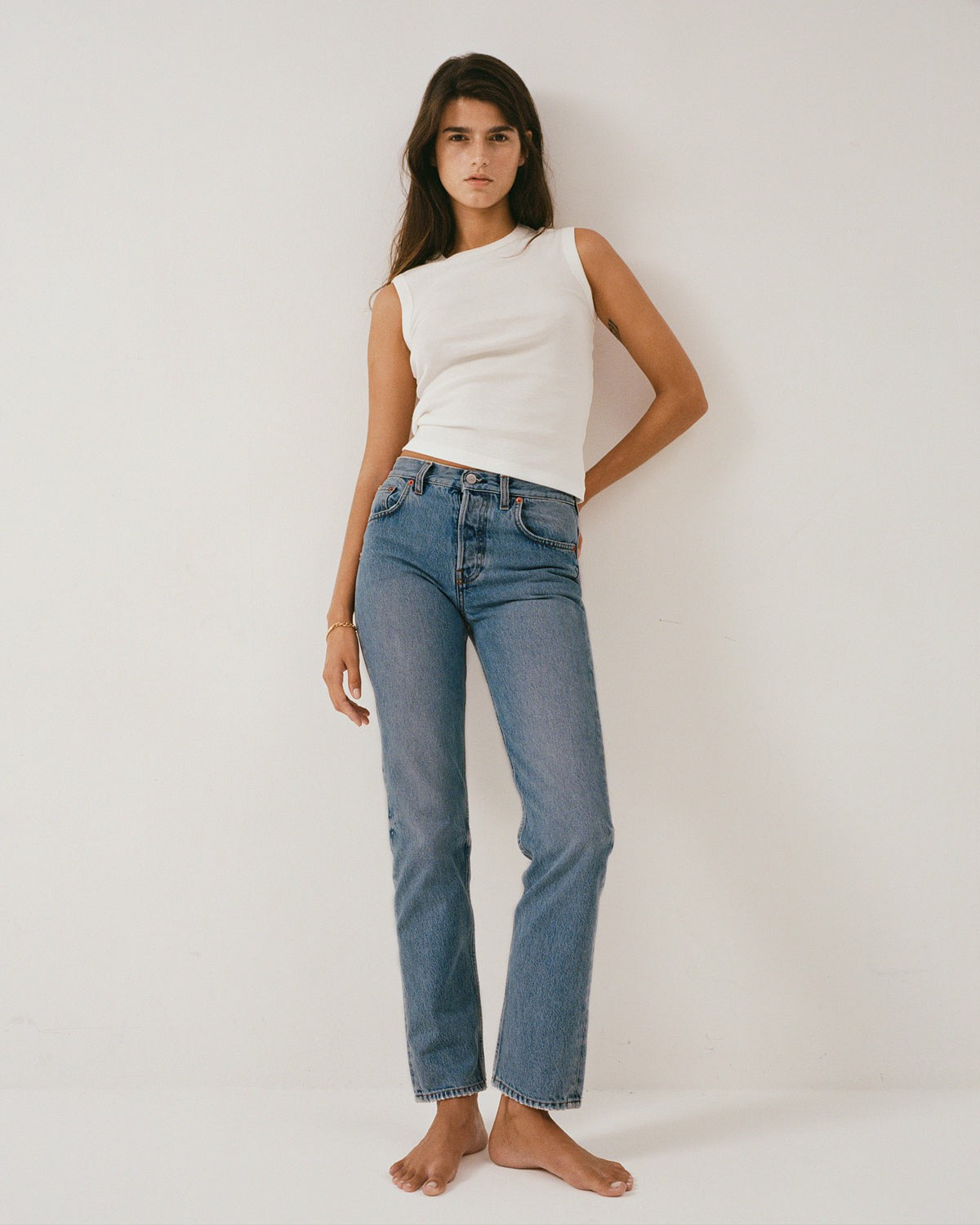 Vintage Fit Straight Leg Denim - Medium Blue