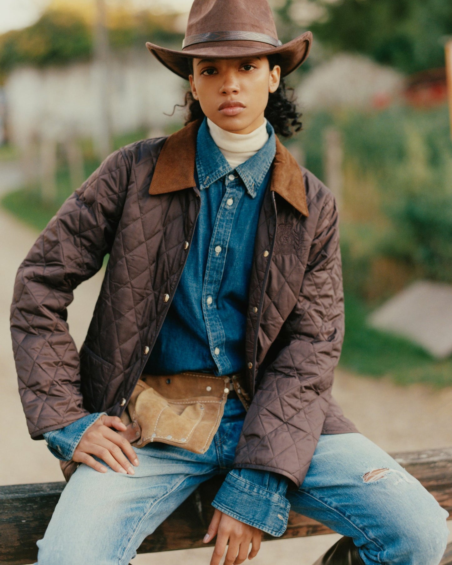 NY Crest Oversized Denim Shirt - Light Blue