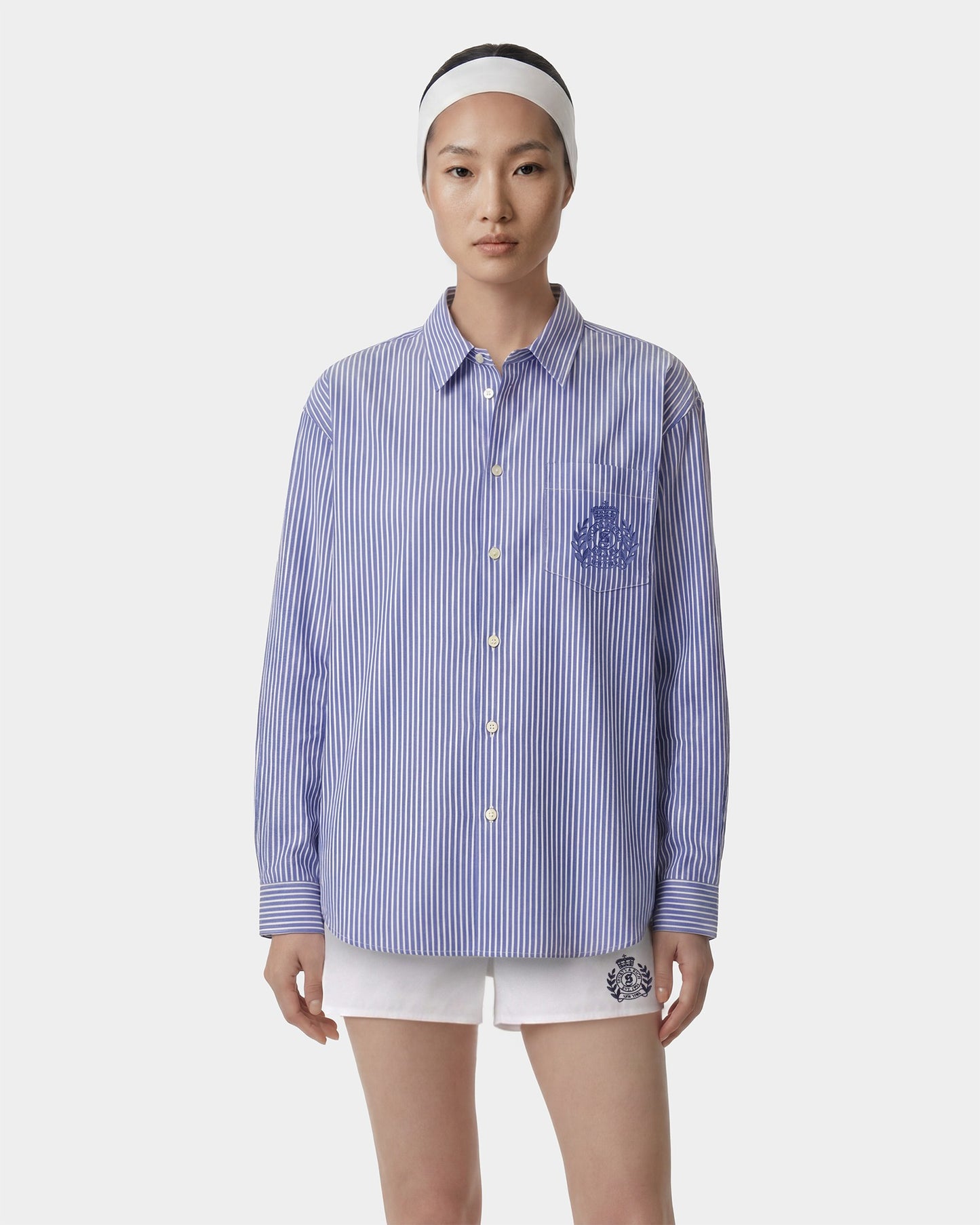 NY Crest Oversized Shirt - Blue Striped