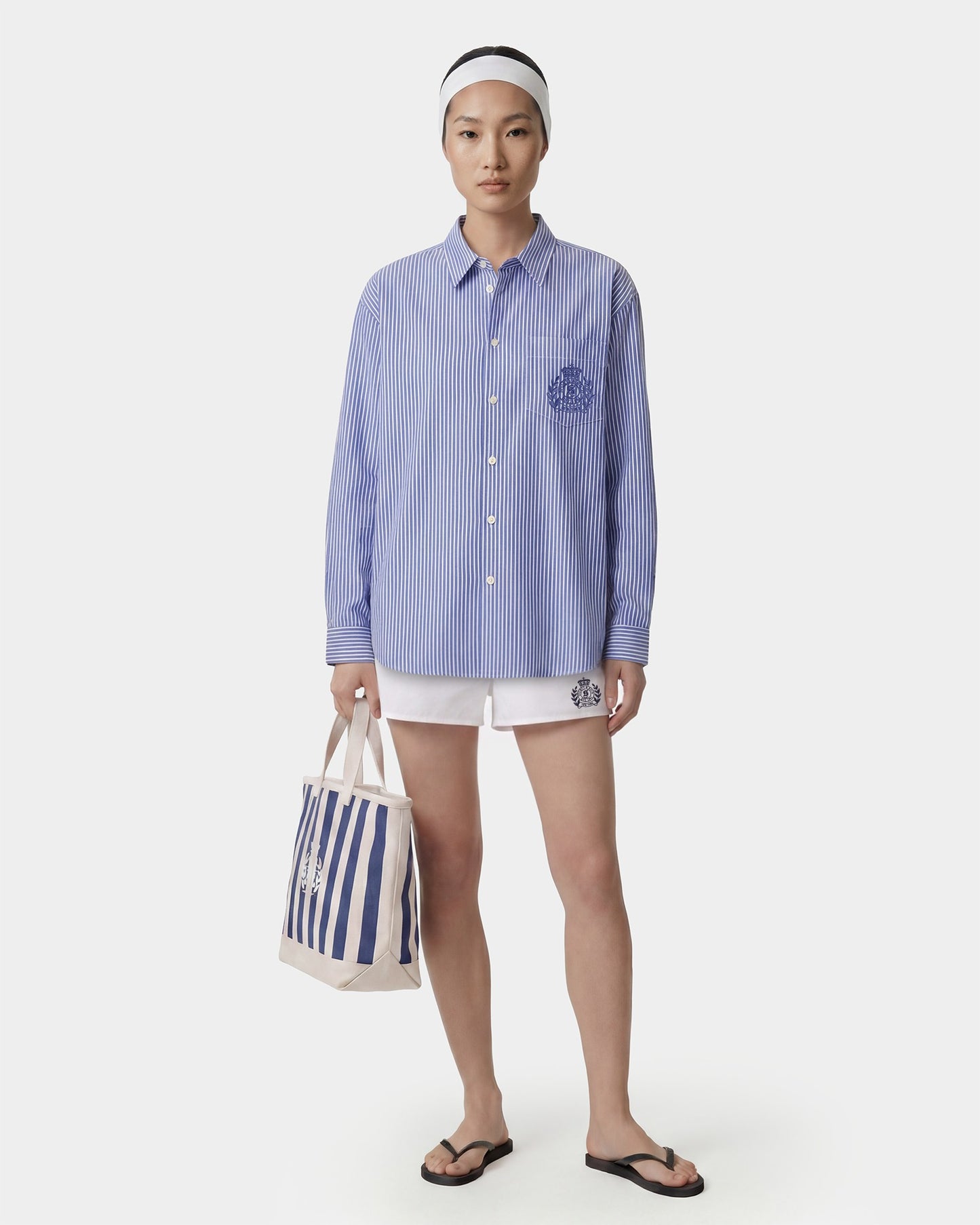 NY Crest Oversized Shirt - Blue Striped