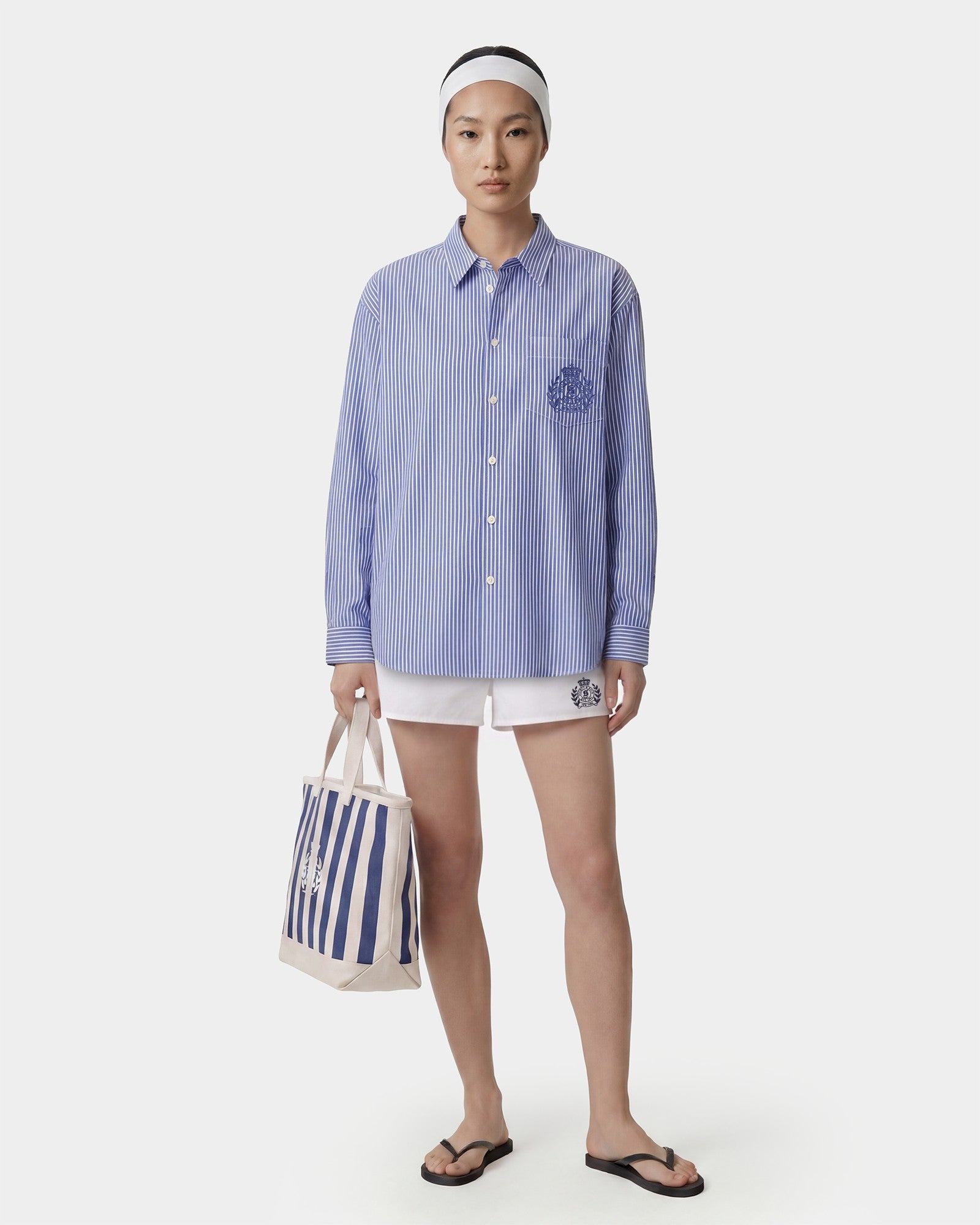 NY Crest Oversized Shirt - Blue Striped