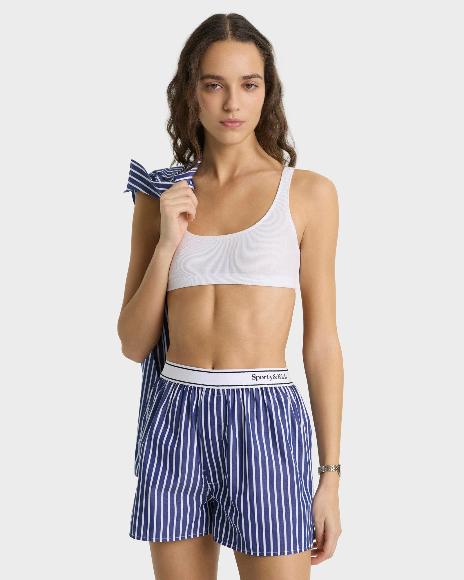 Serif Logo Boxer - Navy Stripe