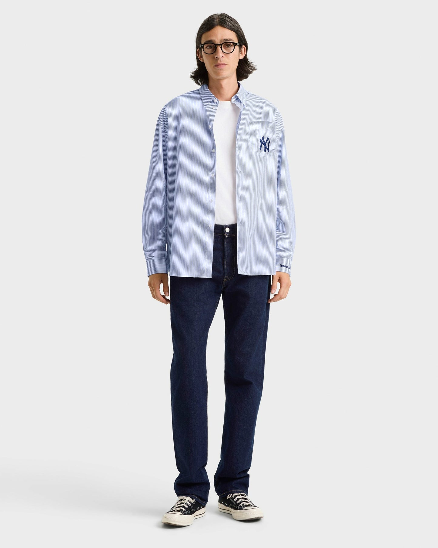 Heritage Yankees Serif Oversized Shirt - Blue Stripe/Navy