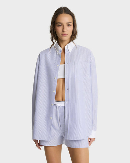 SRC Oversized Oxford Shirt - Navy Stripe