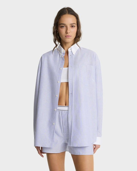 SRC Oversized Oxford Shirt - Navy Stripe